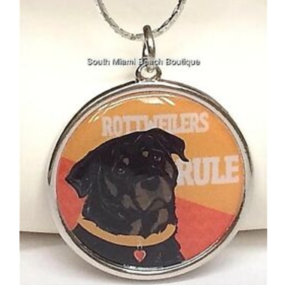 Silver Rottweiler Dog Bone Necklace Breed Rescue - Picture 2 of 8